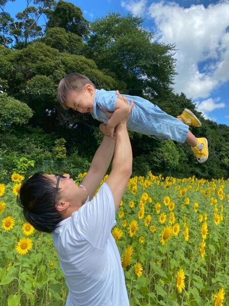 ひまわりの上を飛ぶ